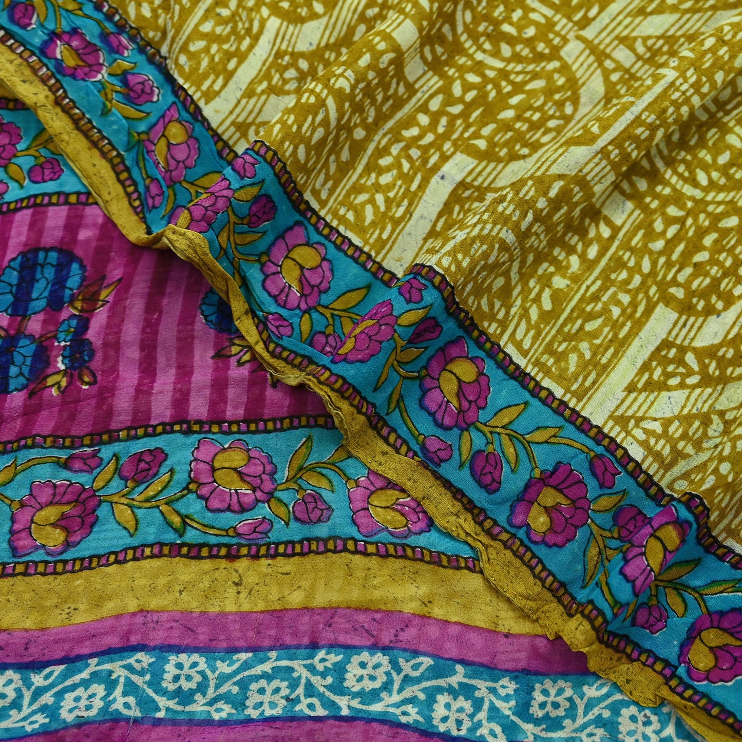 Indian Vintage Sari Green & Purple Pure Georgette Silk Printed Sarees 5Yd Craft Fabric Sewing Quilting Dress making Crafting Dress Designing