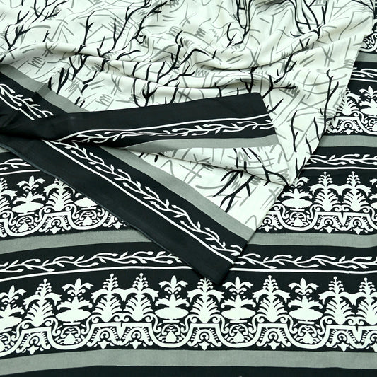 Indian Vintage Moss Crepe Printed Saree Floral 5 Yards Soft Craft Fabric for Dressmaking, Décor, Quilting, & Upcycling Crafting