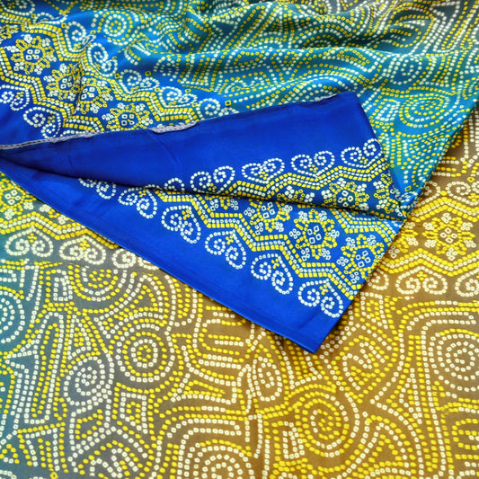 Indian Vintage Multi Moss Crepe Printed Bandhani Saree Floral 5 Yards Soft Craft Fabric for Dressmaking, Décor, Quilting, & Upcycling