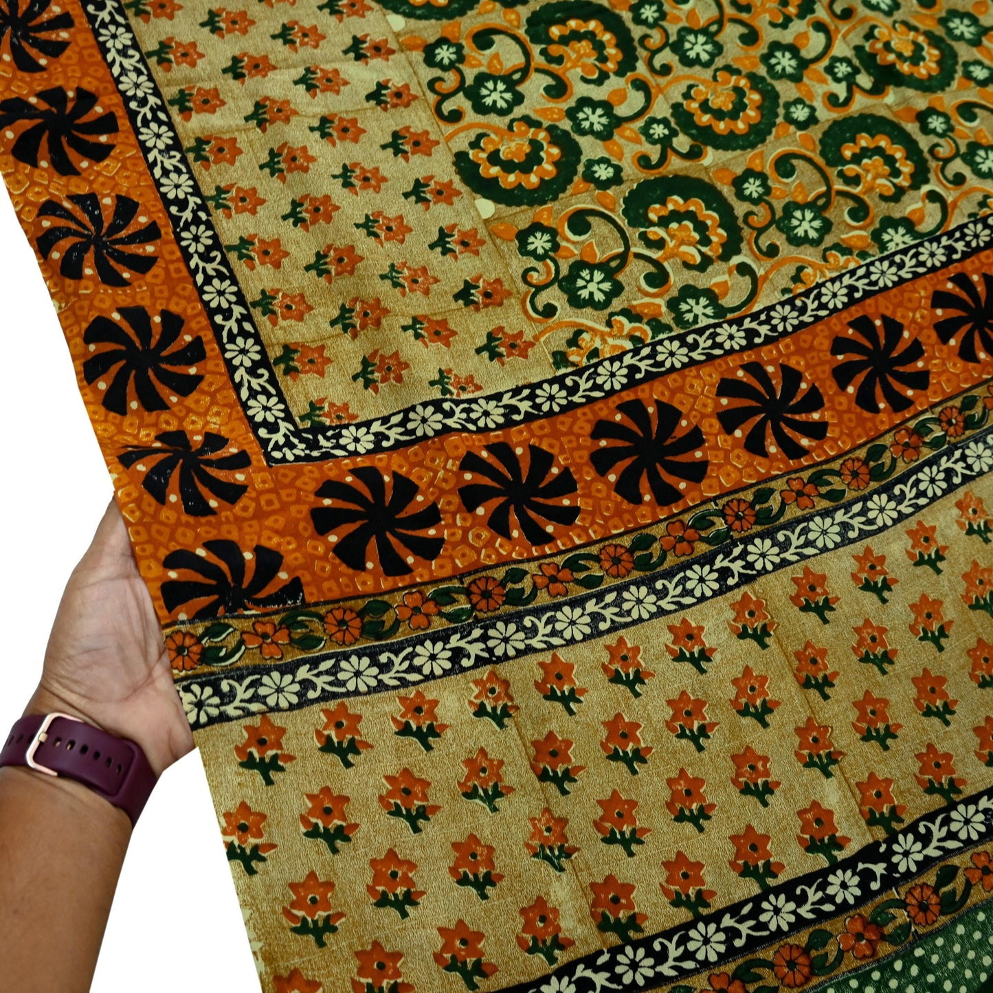 Indian Vintage Sari Green Pure Crepe Silk Printed Sarees 5yd Sewing Floral Soft Craft Fabric Wrap Dress Making Crafting Quilting Upcycle