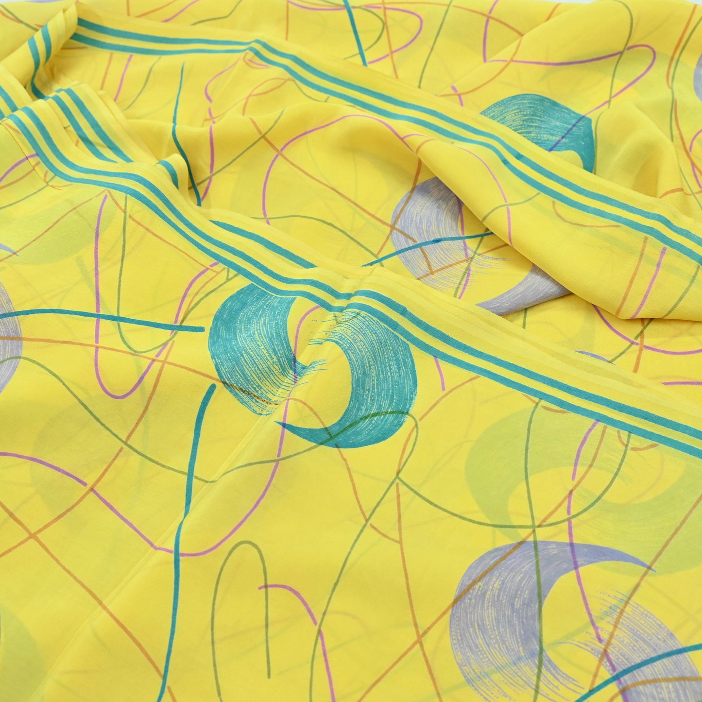 Indian Vintage Sari Yellow & Saffron Pure Crepe Silk Printed Saree 5yard Sewing Floral Craft Fabric Wrap