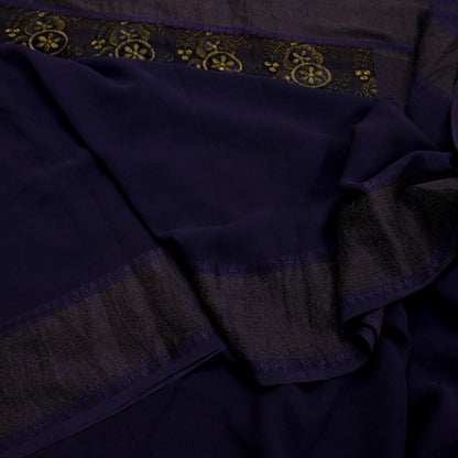 Indian Vintage Sari Purple Embroidered Pure Georgette Silk Sarees Craft Fabric 5Yd Ethnic Woven Zari Quilting Crafting Upcycle Dressmaking