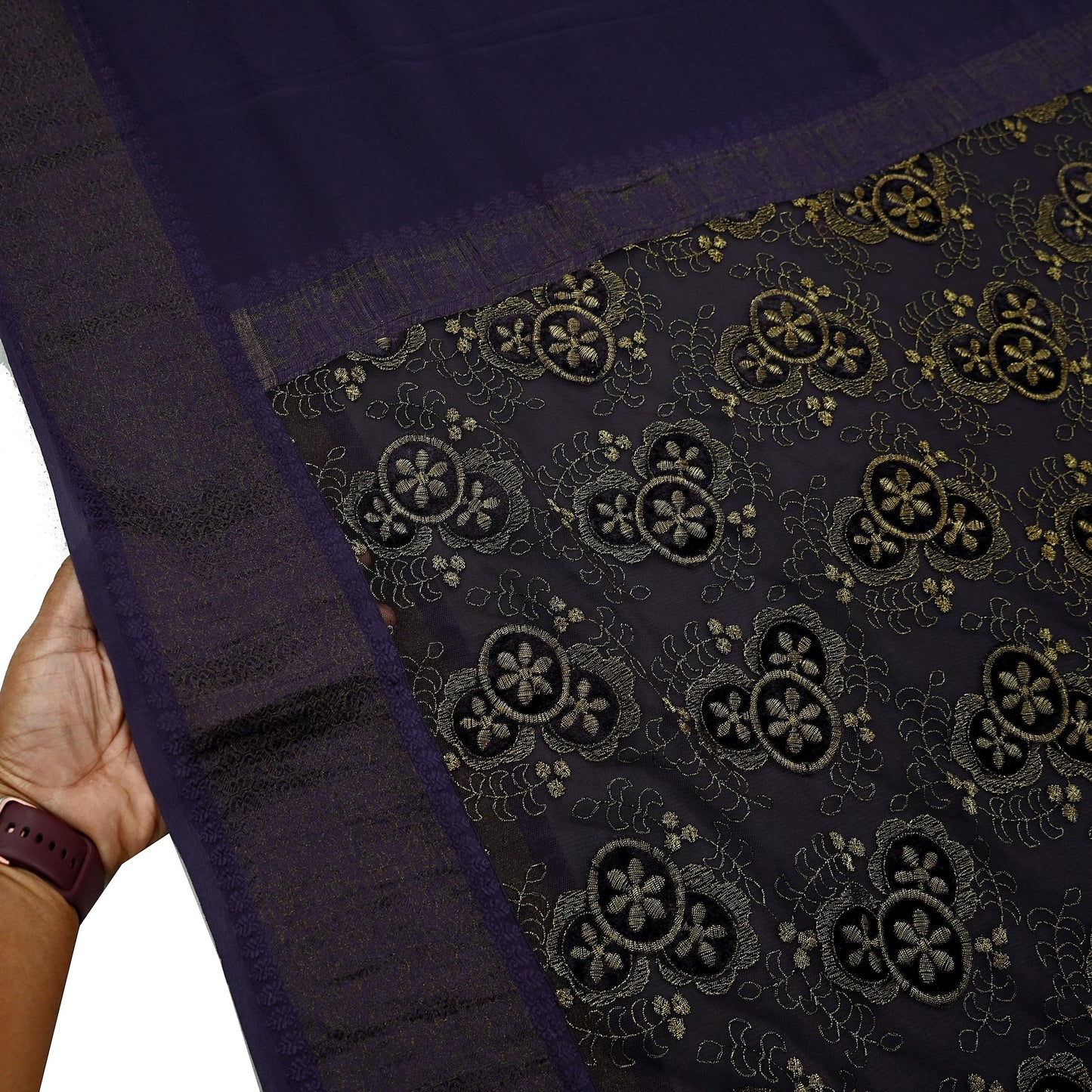 Indian Vintage Sari Purple Embroidered Pure Georgette Silk Sarees Craft Fabric 5Yd Ethnic Woven Zari Quilting Crafting Upcycle Dressmaking