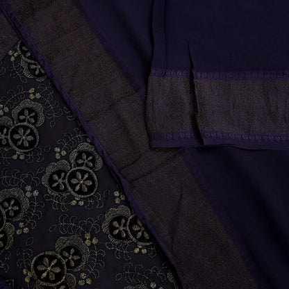 Indian Vintage Sari Purple Embroidered Pure Georgette Silk Sarees Craft Fabric 5Yd Ethnic Woven Zari Quilting Crafting Upcycle Dressmaking