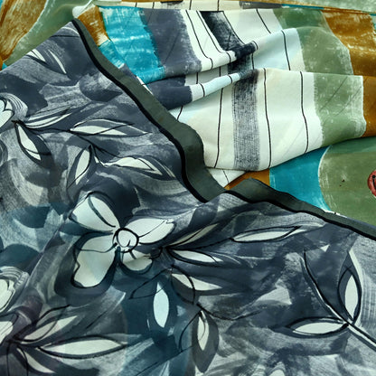 Women Vintage Sari Multi Pure Georgette Silk Printed Saree Craft Fabric Sewing 5Yard Soft Light Dress Making Floral