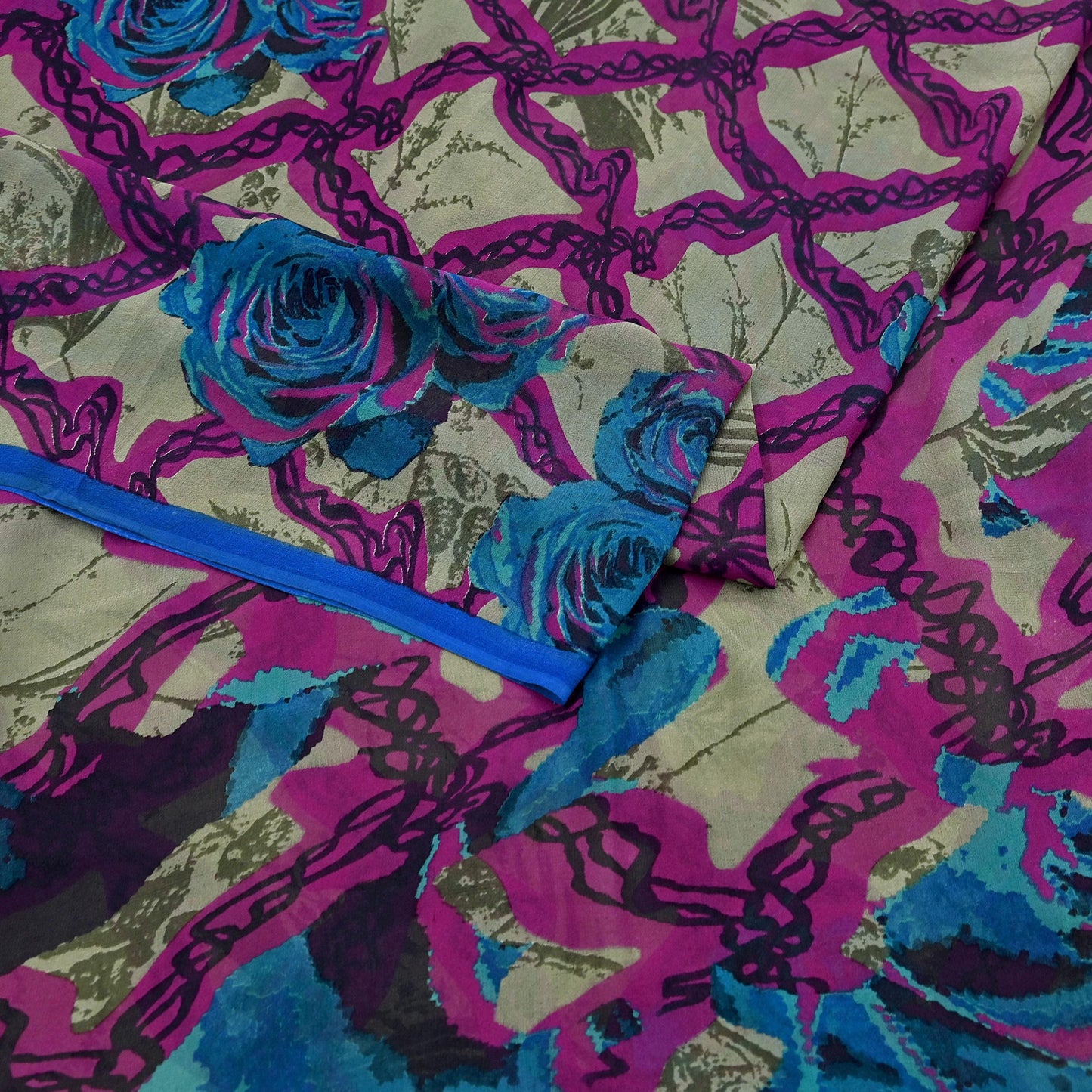 Women Vintage Sari Multi Pure Georgette Silk Printed Saree Craft Fabric Sewing 5Yard Soft Light Dress Making Floral Dress making Crafting