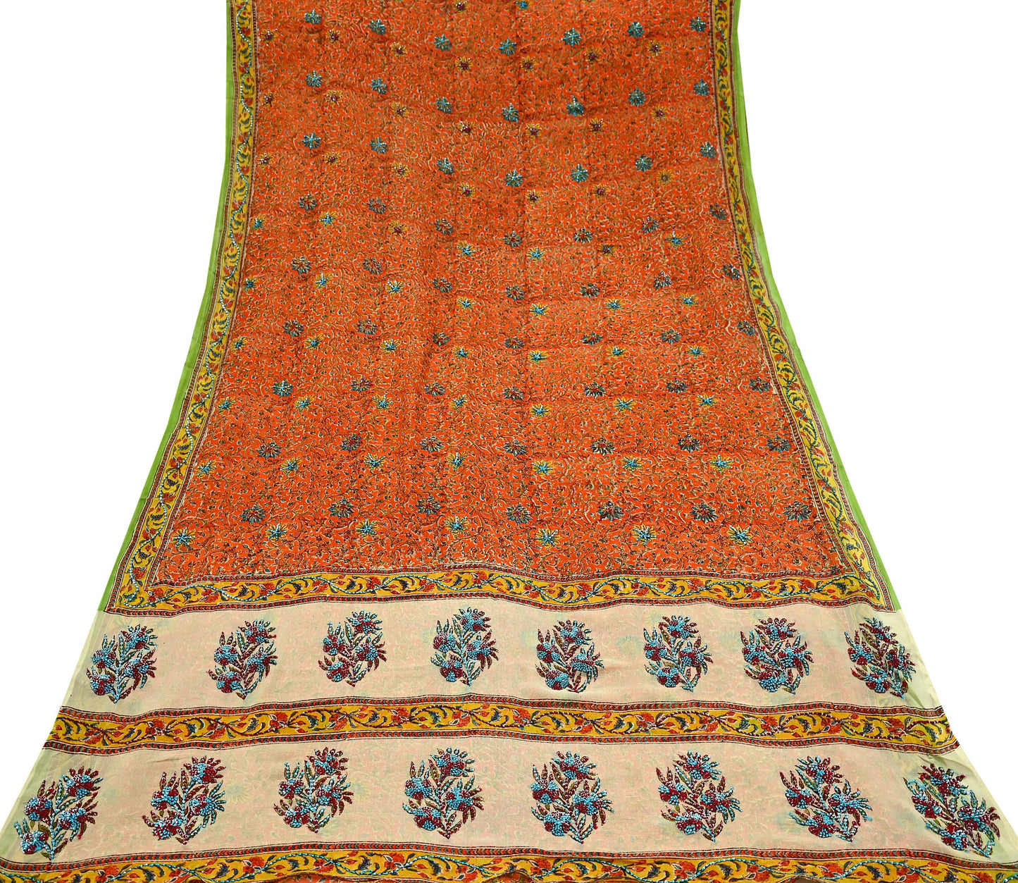 Indian Vintage Sari Hand Embroidered Printed 100% Pure Georgette Silk Saree Craft Fabric 5Yd Ethnic Soft Dress making For Crafting Quilting
