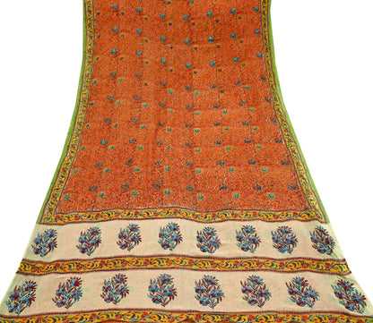 Indian Vintage Sari Hand Embroidered Printed 100% Pure Georgette Silk Saree Craft Fabric 5Yd Ethnic Soft Dress making For Crafting Quilting
