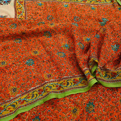 Indian Vintage Sari Hand Embroidered Printed 100% Pure Georgette Silk Saree Craft Fabric 5Yd Ethnic Soft Dress making For Crafting Quilting