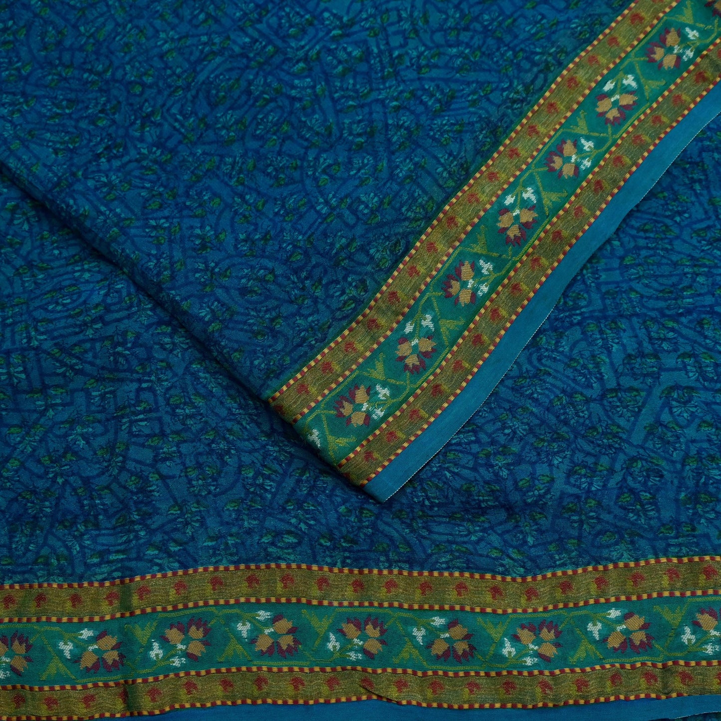 Women Vintage Sari Blue Pure Georgette Silk Printed Saree Craft Fabric Sewing 5Yard Soft Light Dress Making Floral Zari