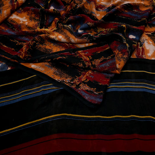 Women Vintage Sari Multi & Black Pure Georgette Silk Printed Saree Craft Fabric Sewing 6Yard Soft Light Dress Making Floral Dressmaking
