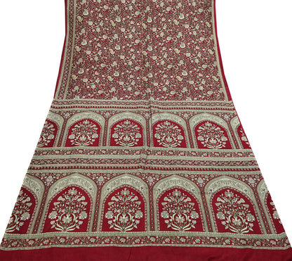 Indian Vintage Maroon Pure Silk Printed Saree 6 Yards Soft Floral Fabric Dressmaking, Quilting, Crafting, Sewing & Upcycling Dress Making