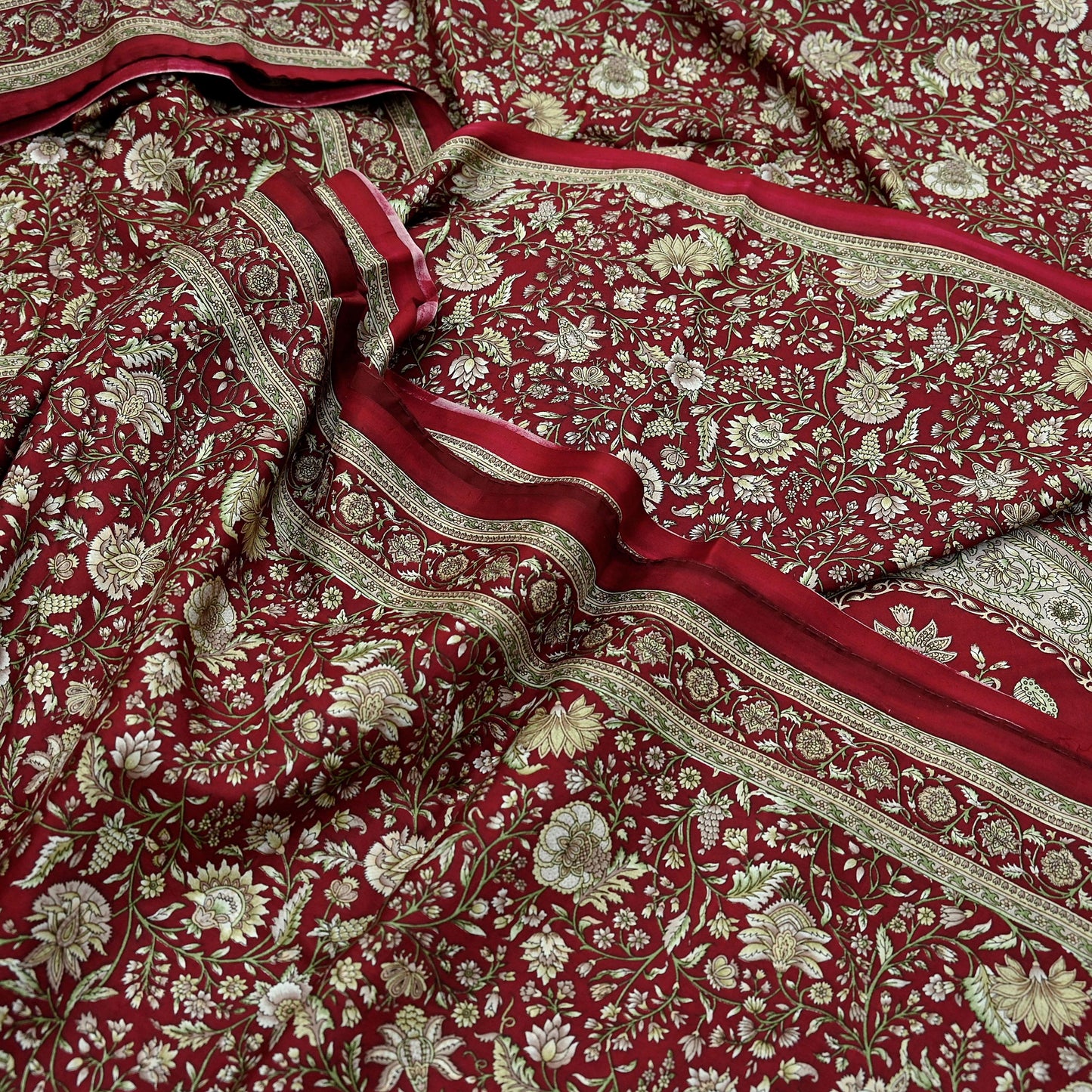 Indian Vintage Maroon Pure Silk Printed Saree 6 Yards Soft Floral Fabric Dressmaking, Quilting, Crafting, Sewing & Upcycling Dress Making