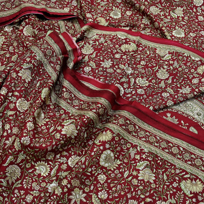 Indian Vintage Maroon Pure Silk Printed Saree 6 Yards Soft Floral Fabric Dressmaking, Quilting, Crafting, Sewing & Upcycling Dress Making