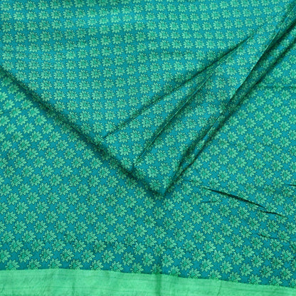 Indian Vintage Green Pure Silk Printed Saree 5 Yards Soft Floral Fabric Dressmaking, Quilting, Crafting, Sewing & Upcycling Dress Making