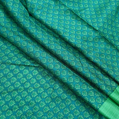 Indian Vintage Green Pure Silk Printed Saree 5 Yards Soft Floral Fabric Dressmaking, Quilting, Crafting, Sewing & Upcycling Dress Making