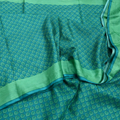 Indian Vintage Green Pure Silk Printed Saree 5 Yards Soft Floral Fabric Dressmaking, Quilting, Crafting, Sewing & Upcycling Dress Making