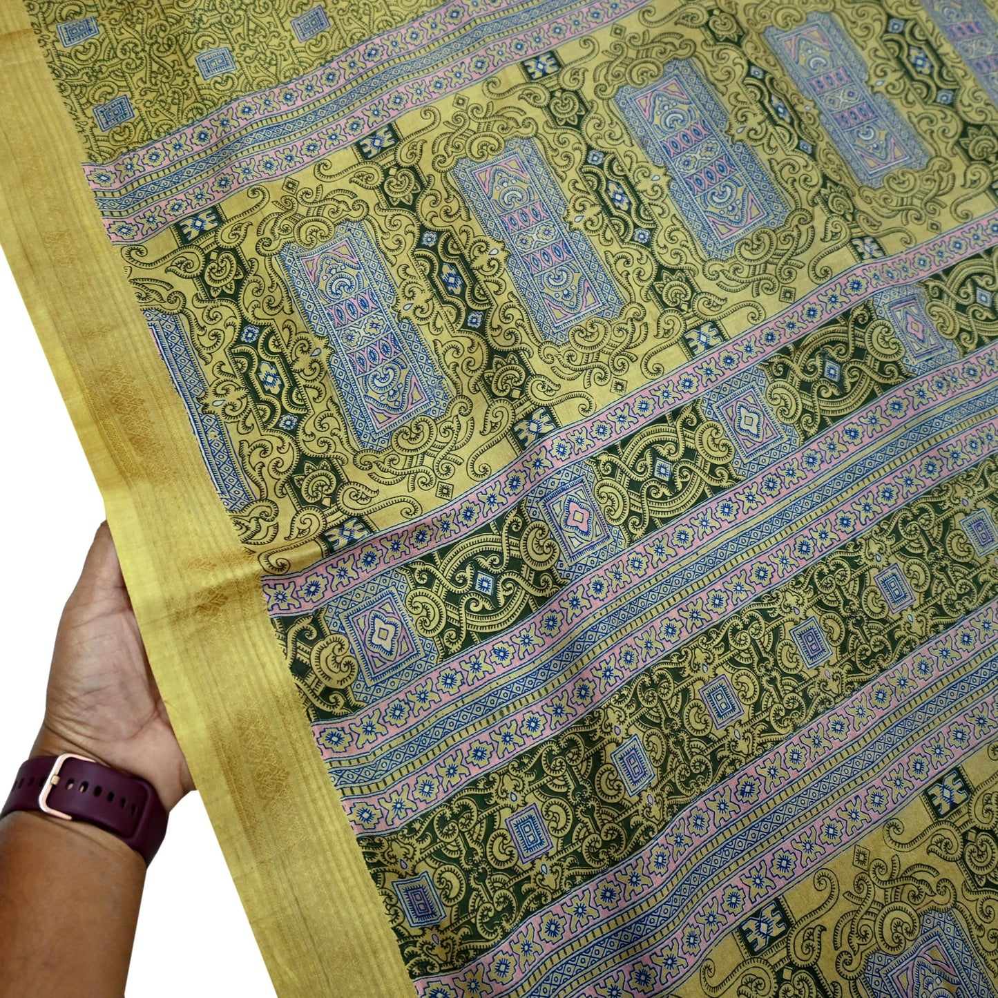 Vintage Sari Green Pure Silk Printed Saree Fabric 6yard Sewing Soft Dress Designing for Crafting Quilting Upcycle Soft Border