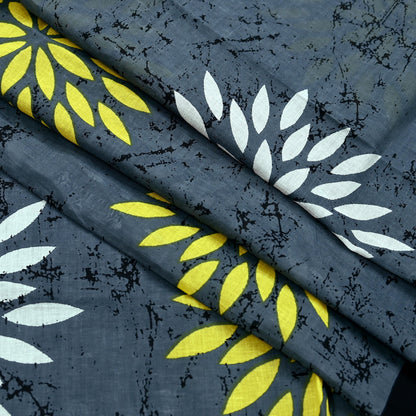 Indian Vintage Gray Saree Printed Pure Cotton Sari Craft Fabric 5Yd Sewing Soft Sarong Wrap Boho Floral Quilting Crafting