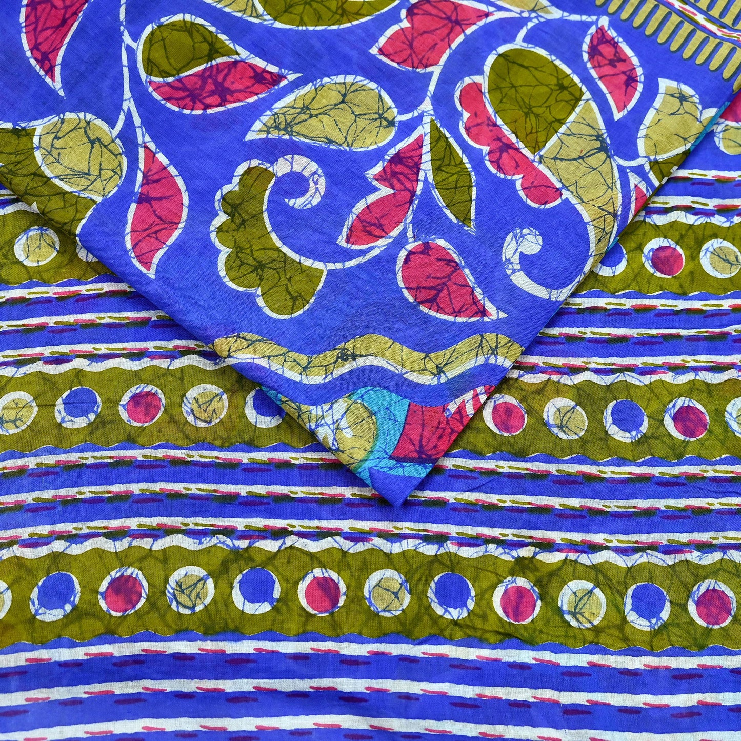 Indian Vintage Sari Blue Printed 100% Pure Cotton Saree Craft Fabric 5Yard Sewing Sarong Wrap Boho Floral