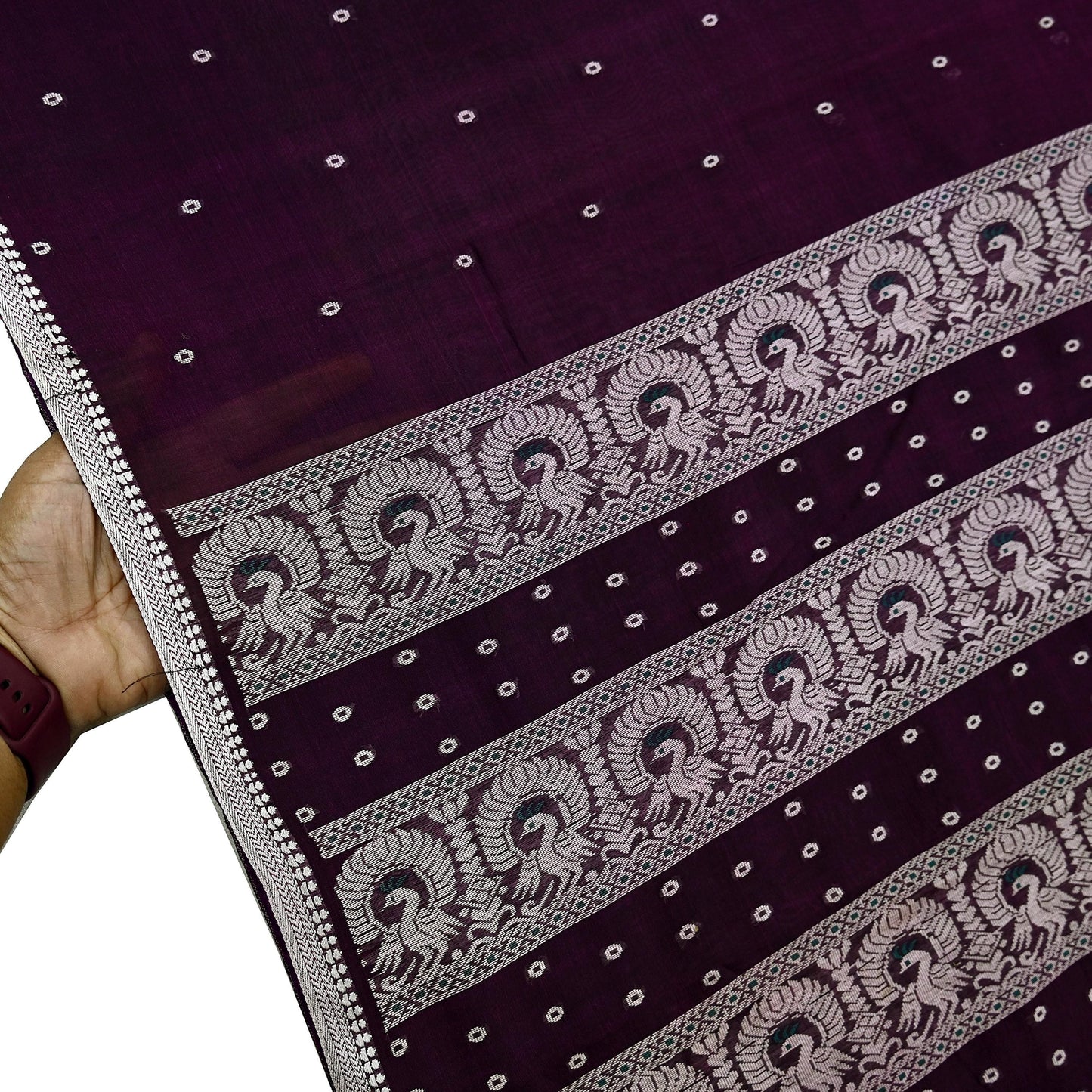 Vintage Handwoven Cotton Sari: Purple Floral Fabric, Ethnic Crafting 5yd