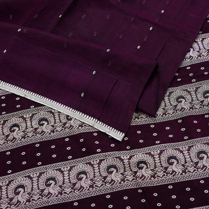 Vintage Handwoven Cotton Sari: Purple Floral Fabric, Ethnic Crafting 5yd