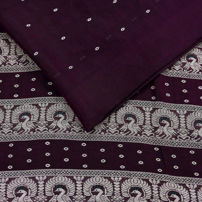 Vintage Handwoven Cotton Sari: Purple Floral Fabric, Ethnic Crafting 5yd