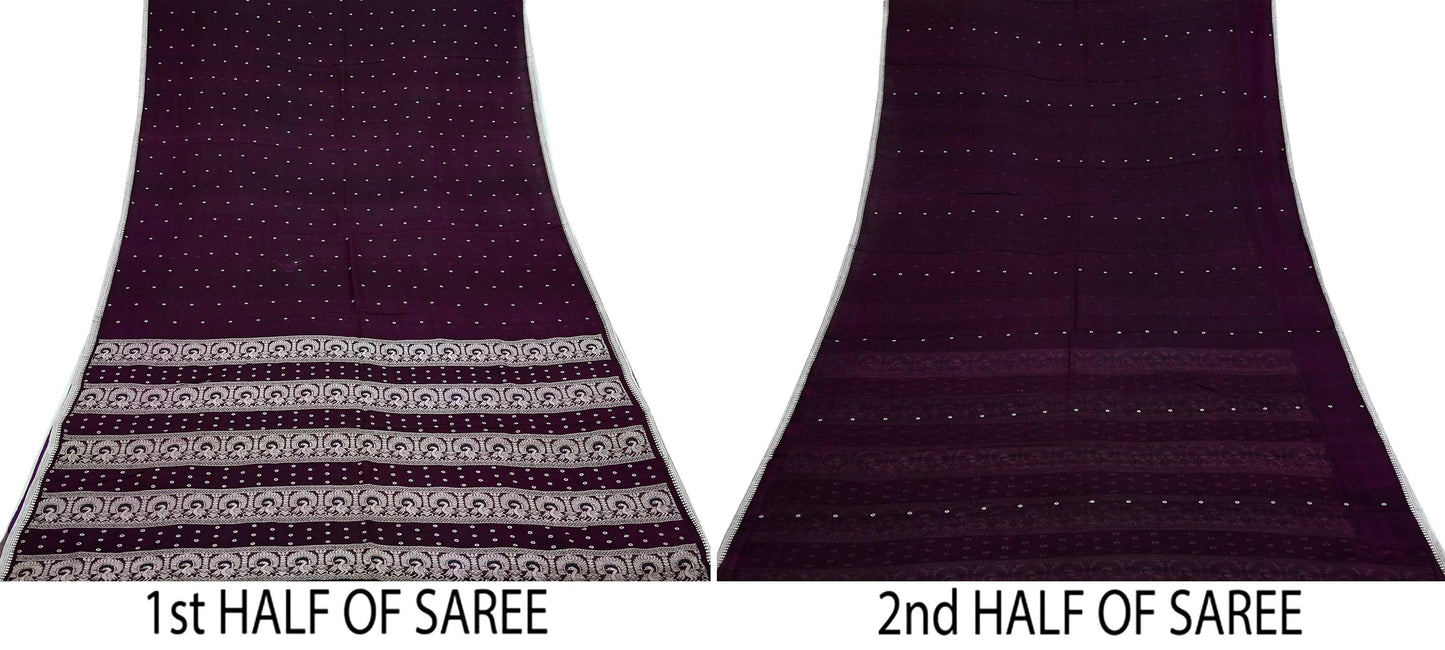 Vintage Handwoven Cotton Sari: Purple Floral Fabric, Ethnic Crafting 5yd