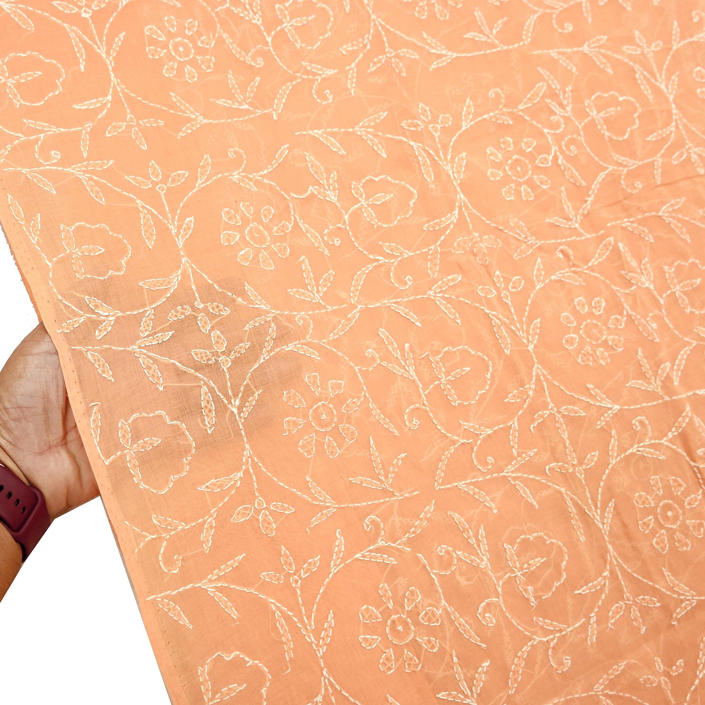 Indian Vintage Peach Saree Cotton Hand Embroidered Kantha Sari Craft Fabric 5yard Sewing Floral Soft Dressmaking Crafting Quilting upcycle