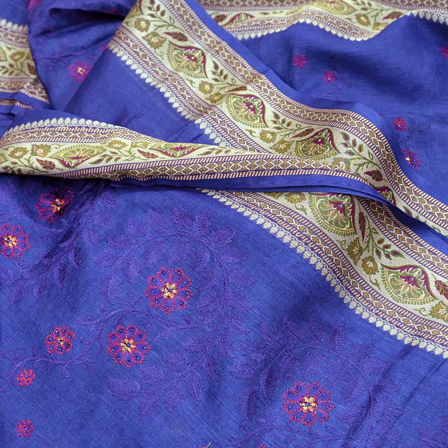 Indian Vintage Sari Blue Pure Tussar Silk Hand Woven Sarees 5Yard Sewing Ethnic Crafting Craft Fabric Dress making Upcycle Used