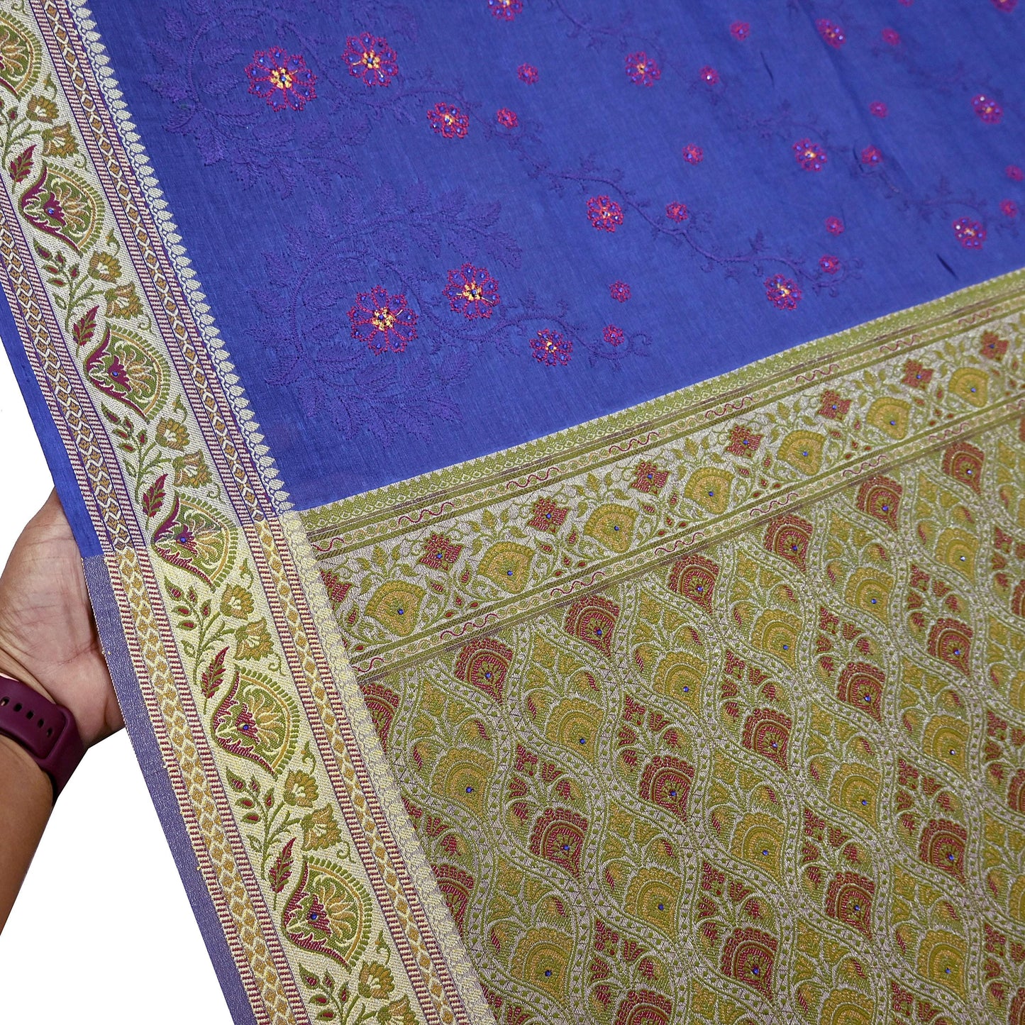Indian Vintage Sari Blue Pure Tussar Silk Hand Woven Sarees 5Yard Sewing Ethnic Crafting Craft Fabric Dress making Upcycle Used