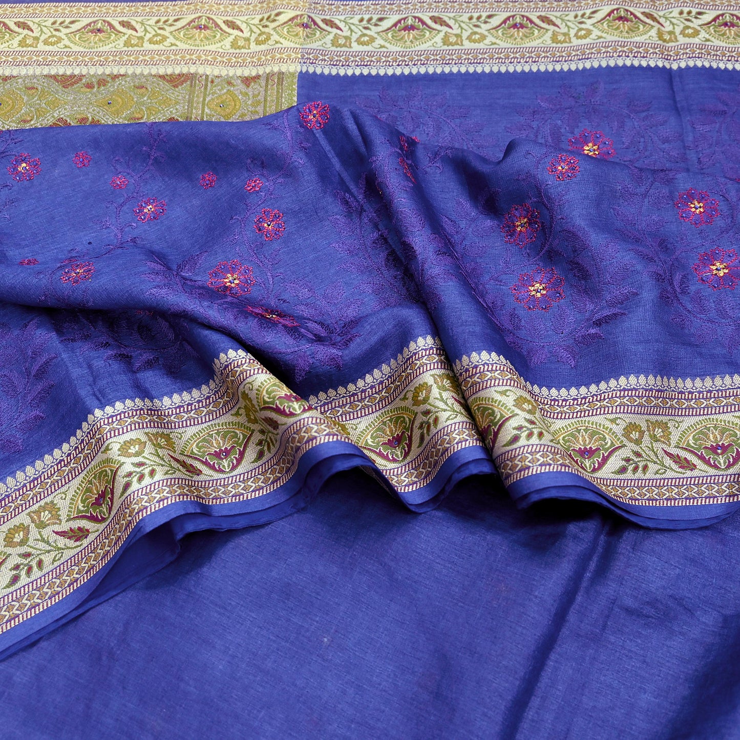Indian Vintage Sari Blue Pure Tussar Silk Hand Woven Sarees 5Yard Sewing Ethnic Crafting Craft Fabric Dress making Upcycle Used