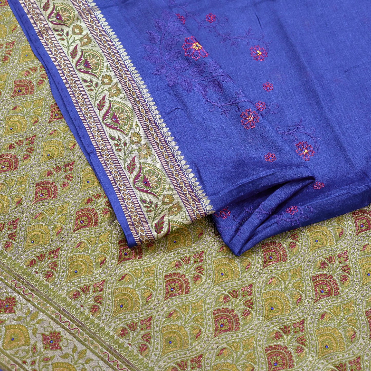 Indian Vintage Sari Blue Pure Tussar Silk Hand Woven Sarees 5Yard Sewing Ethnic Crafting Craft Fabric Dress making Upcycle Used