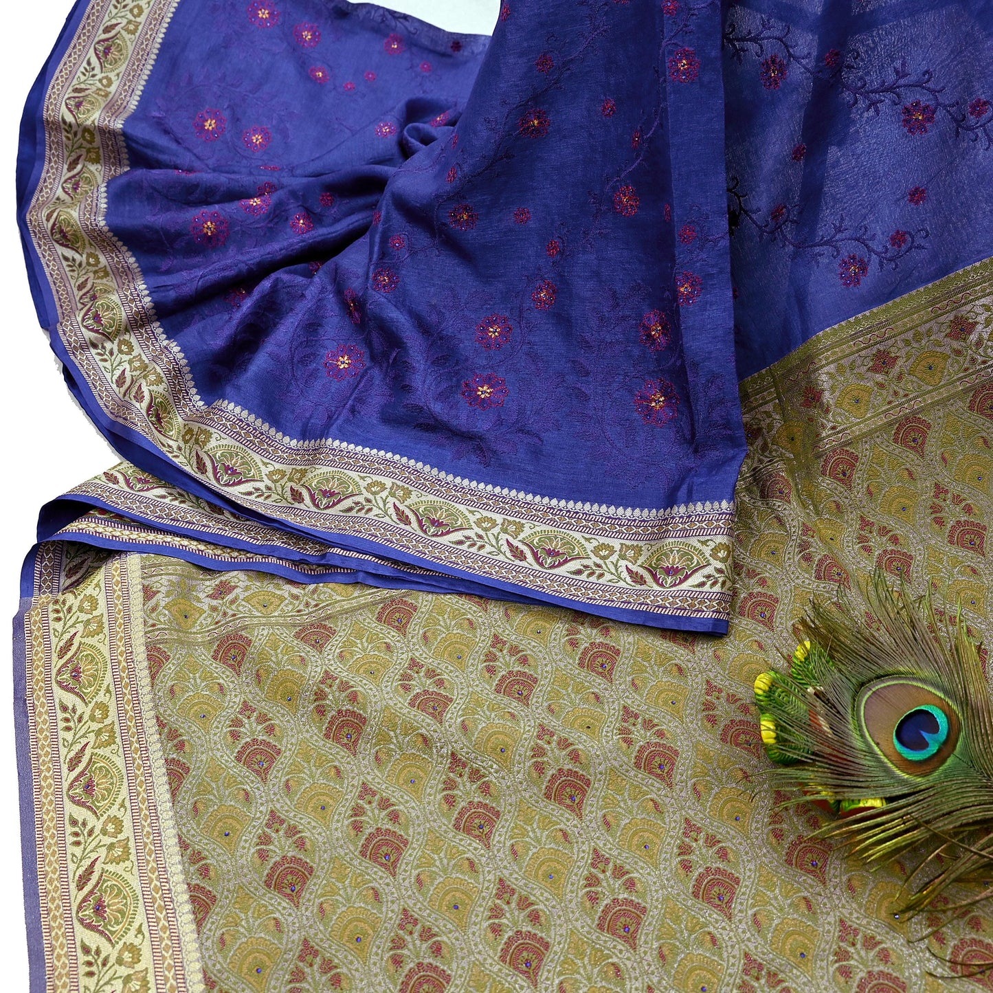 Indian Vintage Sari Blue Pure Tussar Silk Hand Woven Sarees 5Yard Sewing Ethnic Crafting Craft Fabric Dress making Upcycle Used