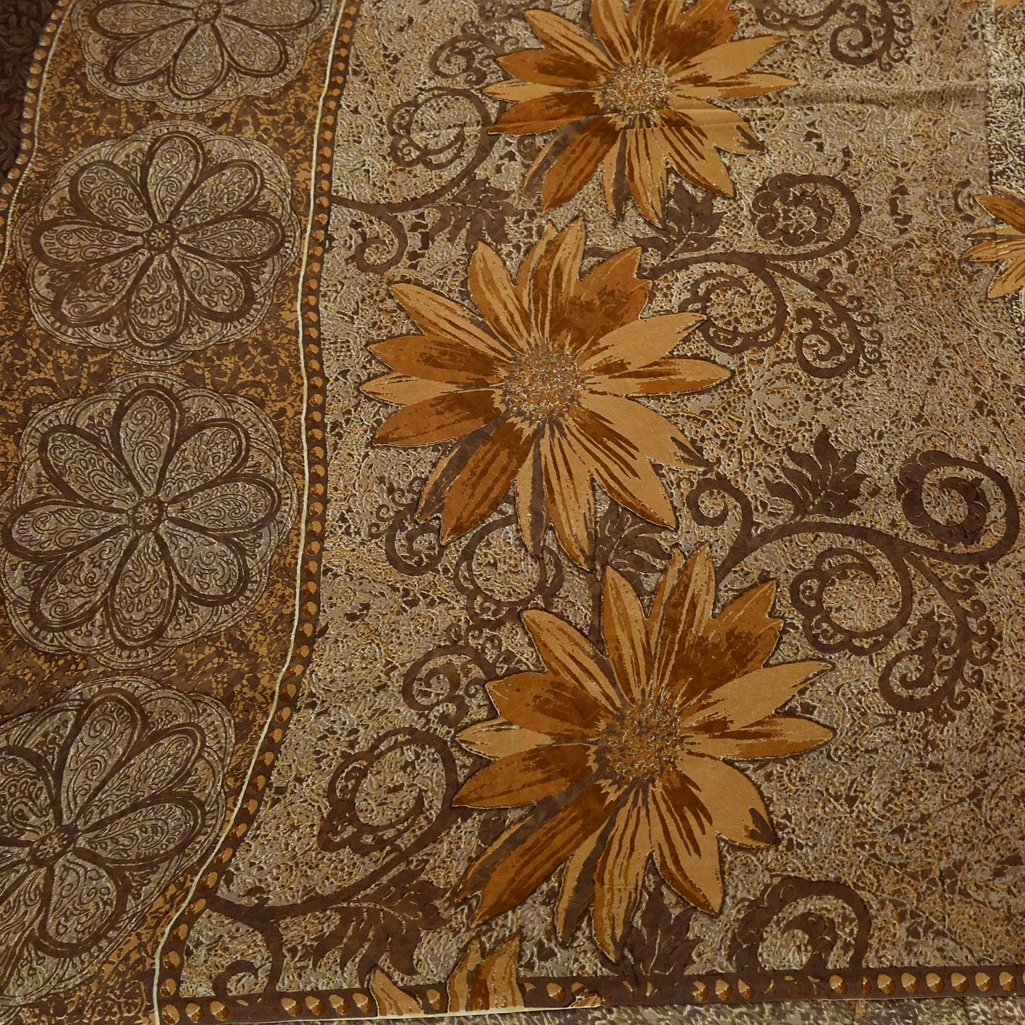Women Vintage Sari Brown Pure Georgette Silk Printed Saree Craft Fabric Sewing 5Yard Soft Light Dress Making Floral