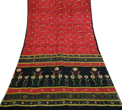 Indian Vintage Sari Red & Black Pure Silk Printed Sarees 6yd Sewing Craft Fabric Dress Making Soft Quilting Crafting Upcycle Used Floral