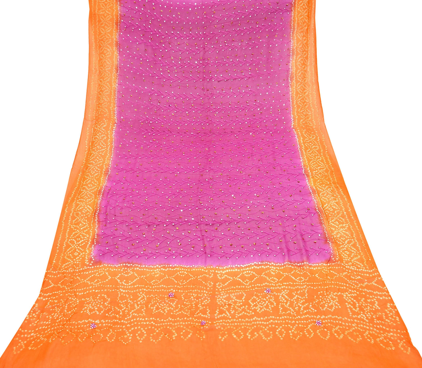 Indian Vintage Orange & Purple Dupatta Pure Georgette Silk Hand Embroidered Bandhani Veil Scarves Soft