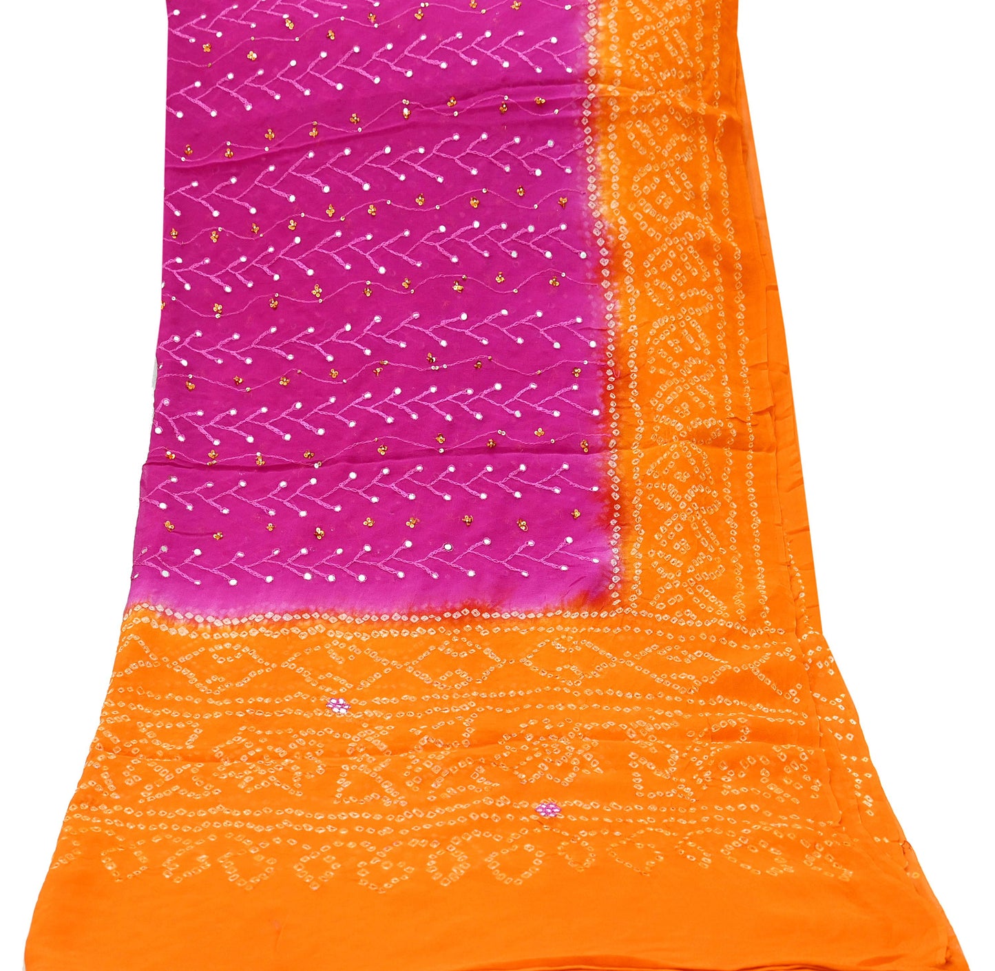 Indian Vintage Orange & Purple Dupatta Pure Georgette Silk Hand Embroidered Bandhani Veil Scarves Soft