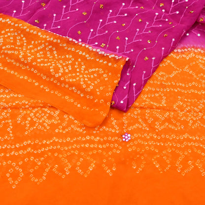 Indian Vintage Orange & Purple Dupatta Pure Georgette Silk Hand Embroidered Bandhani Veil Scarves Soft