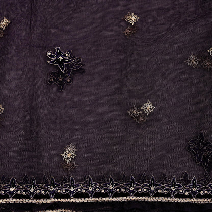 Hand Embroidered Purple Net Dupatta: Vintage Zardozi Zari Stole