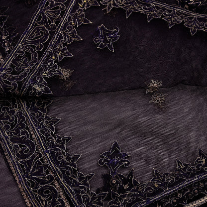 Hand Embroidered Purple Net Dupatta: Vintage Zardozi Zari Stole