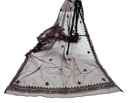 Hand Embroidered Purple Net Dupatta: Vintage Zardozi Zari Stole