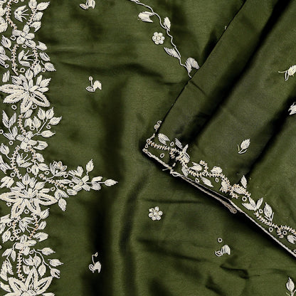 Hand Embroidered Green Satin Silk Dupatta: Indian Zardozi Stole