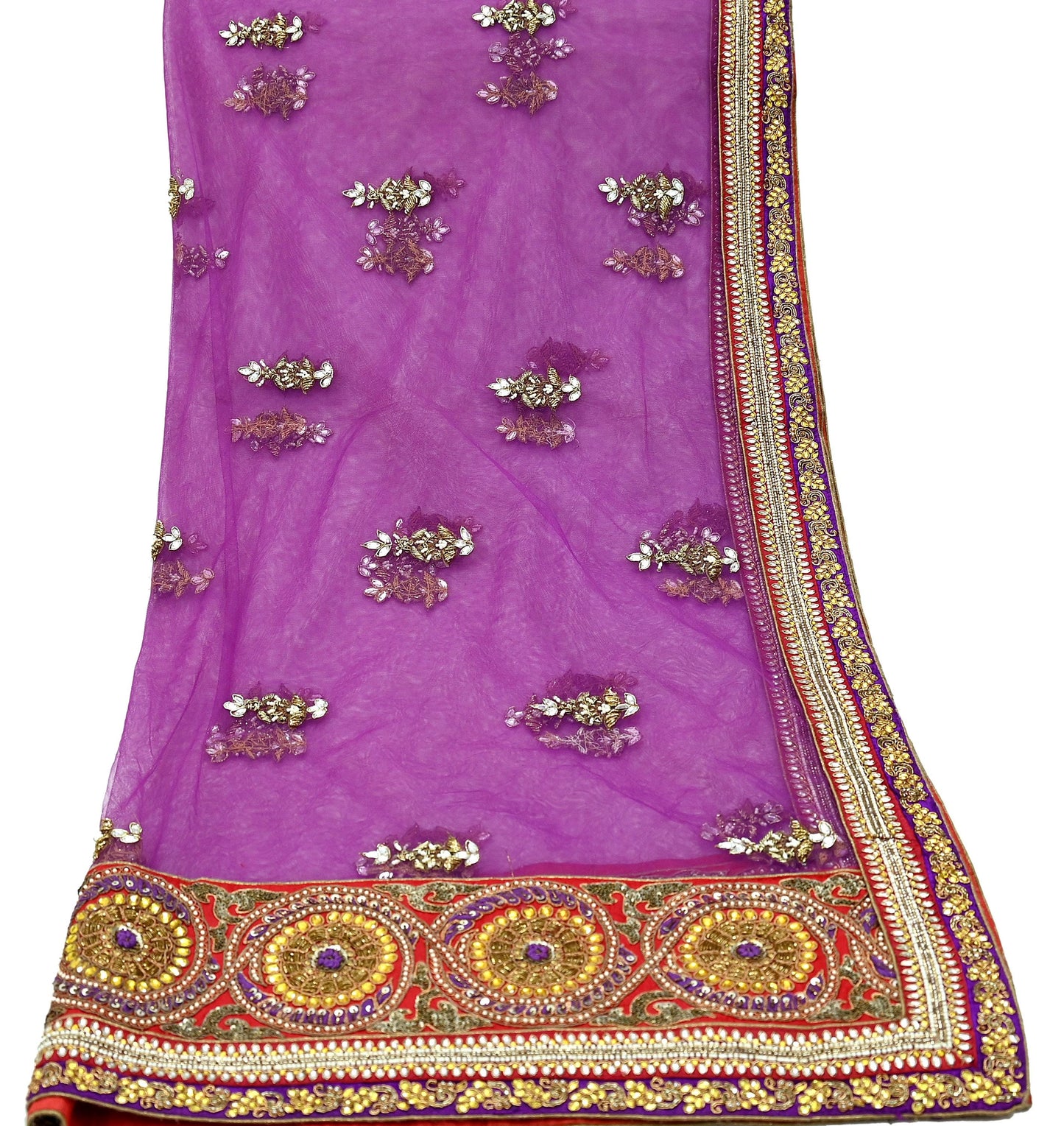 Indian Vintage Heavy Wedding Purple Net/Mesh/ Velvet Hand Embroidered Dupatta Designer By Anamika Khanna Bridal Wear Zardozi Hijab