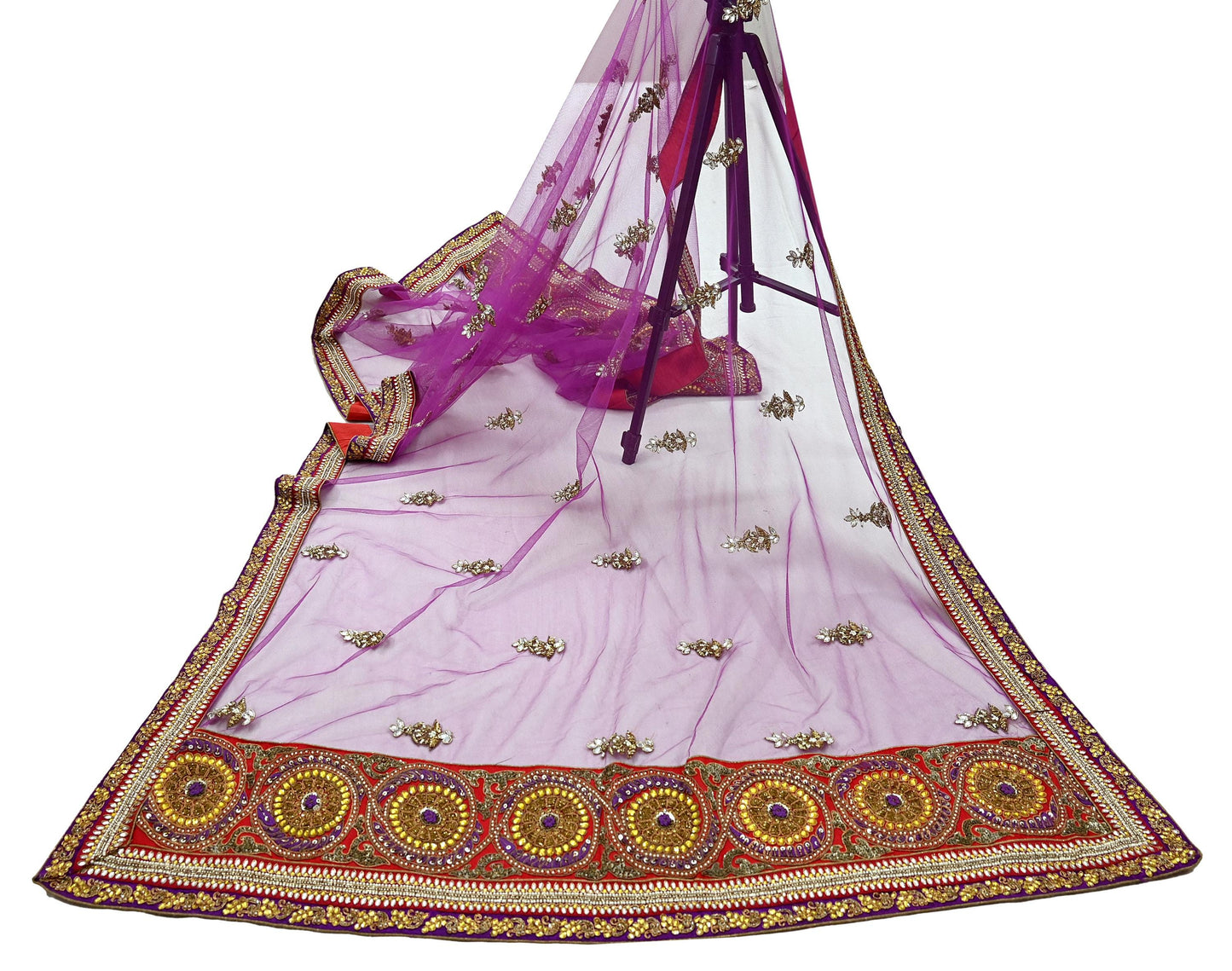 Indian Vintage Heavy Wedding Purple Net/Mesh/ Velvet Hand Embroidered Dupatta Designer By Anamika Khanna Bridal Wear Zardozi Hijab