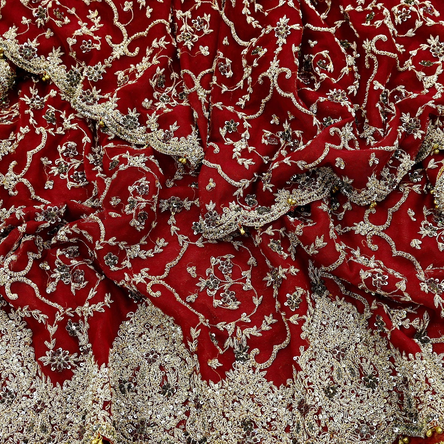 Indian Vintage Heavy Bridal Red Dupatta Net Mesh Long Stole Hand Embroidered Scarves Zardozi Dabka Zari Wedding dupatta veil hijab