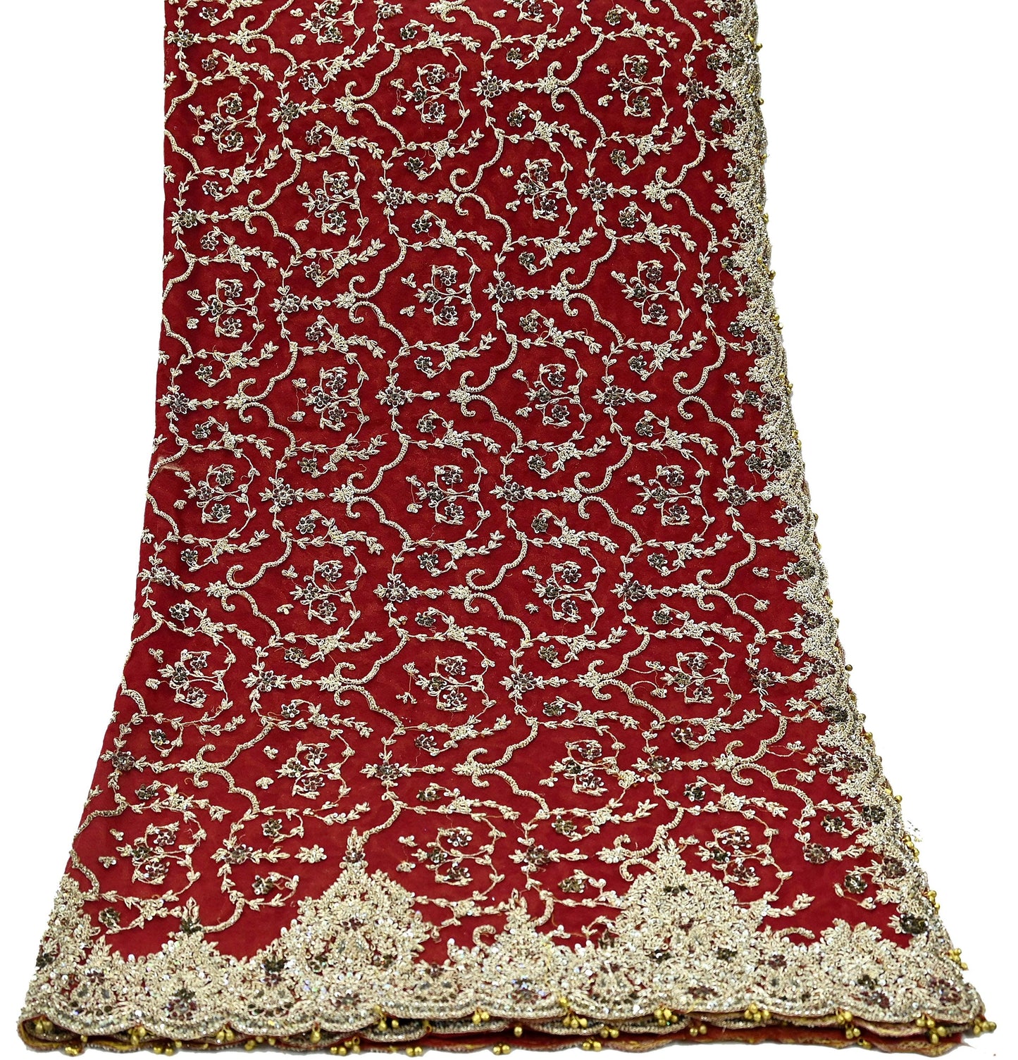 Indian Vintage Heavy Bridal Red Dupatta Net Mesh Long Stole Hand Embroidered Scarves Zardozi Dabka Zari Wedding dupatta veil hijab