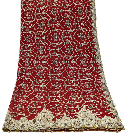 Indian Vintage Heavy Bridal Red Dupatta Net Mesh Long Stole Hand Embroidered Scarves Zardozi Dabka Zari Wedding dupatta veil hijab