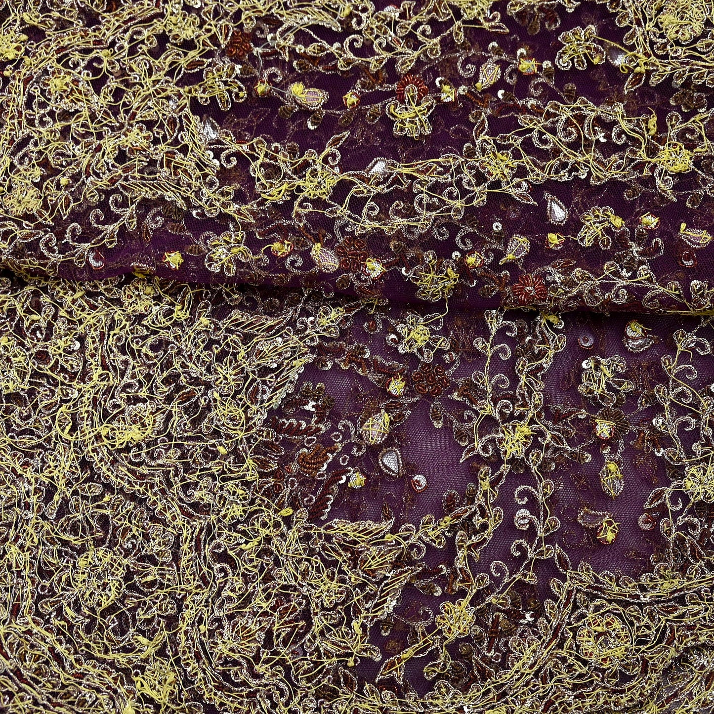 Hand Embroidered Purple Net Dupatta: Vintage Indian Zardozi Stole