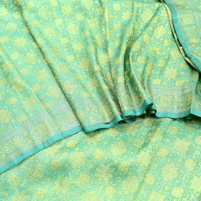 Vintage Green Banarasi Brocade Saree: Heavy Zari Woven Silk Fabric